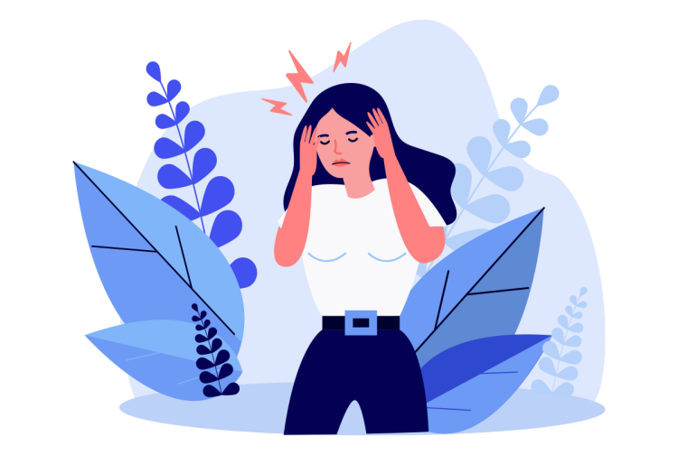 Graphic of a woman holding her head and looking stressed