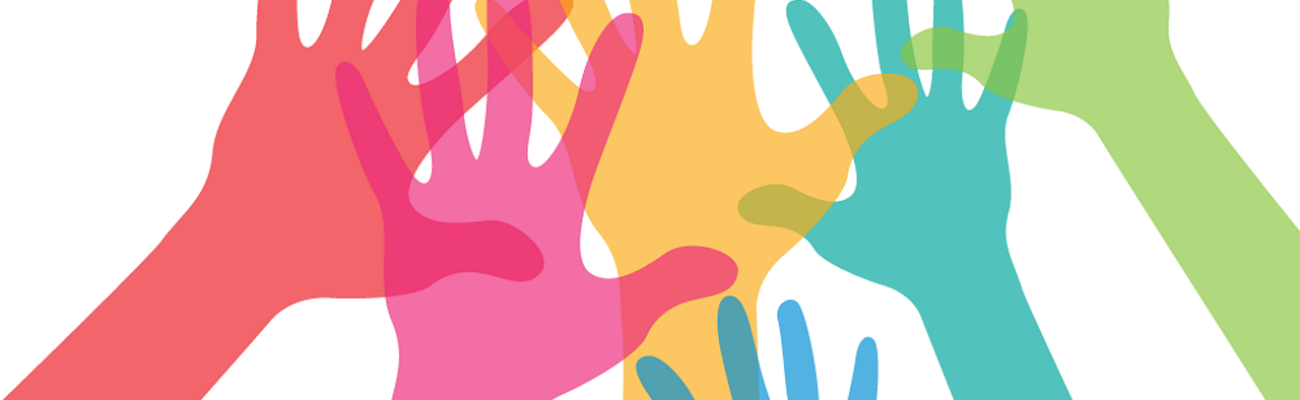 Colored hands overlapping each other