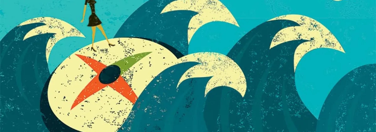 Cartoon of woman on top of waves