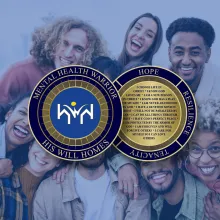 Mental Health Warrior Coin in front of people